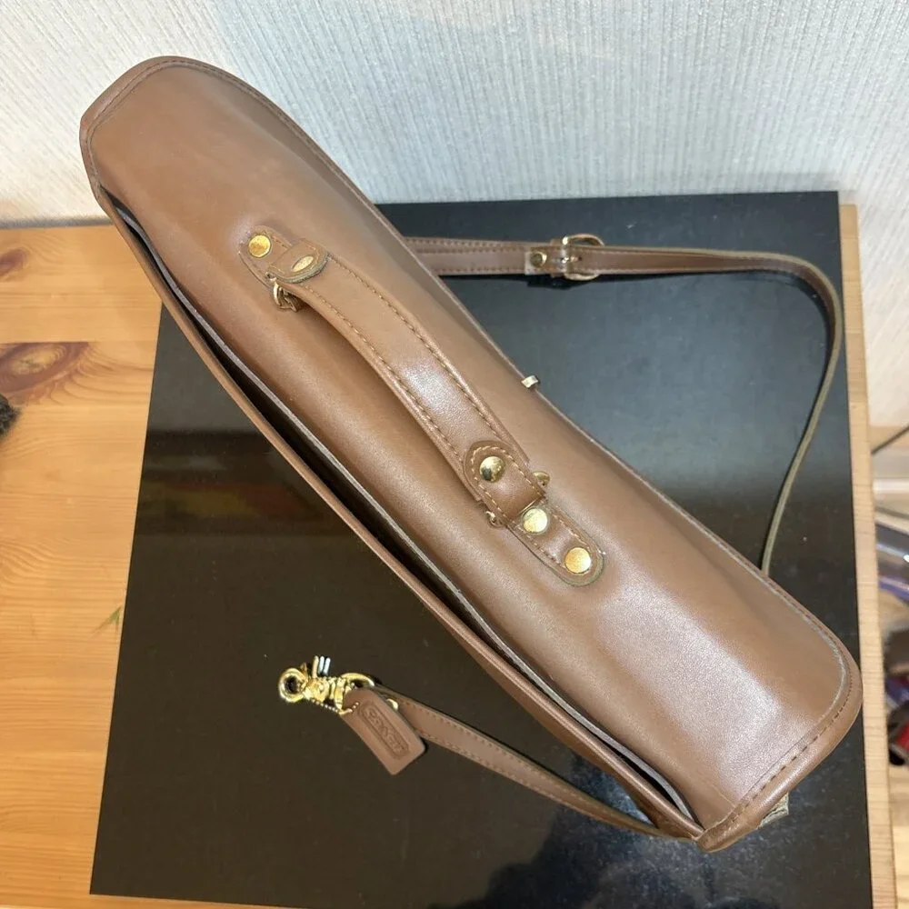 Vtg Briefcase Messenger Bag Full Grain Leather Tobacco Brown 1980s USA